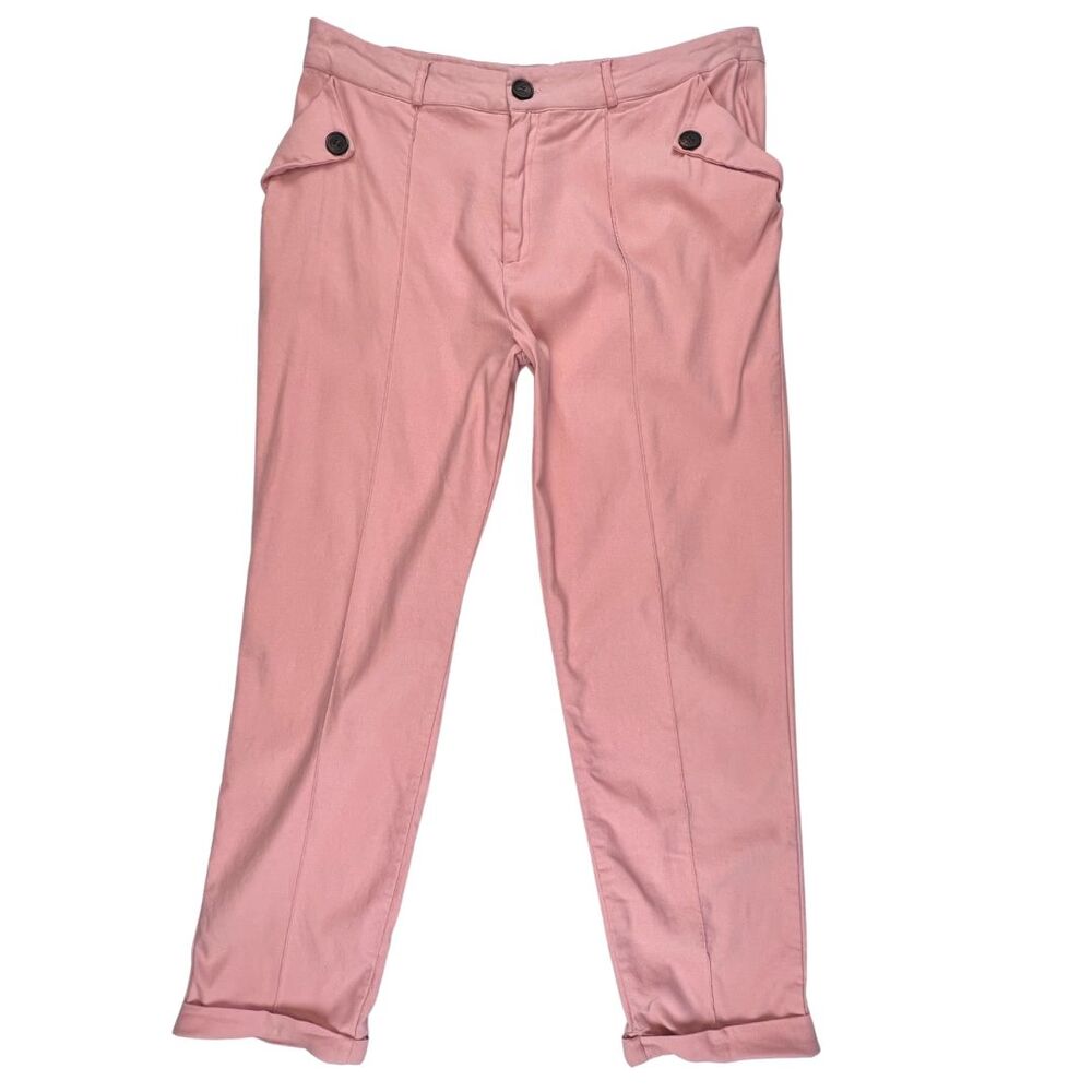 Flamingo Pants 2XL Light Pink Straight Leg Button Detail Rolled Cuff Resort Wear